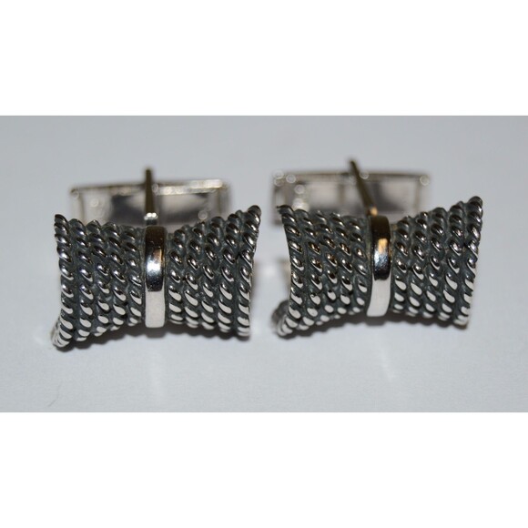 Nice Vintage Tied Rope Roped Nautical Silver Tone Men's Cuff Links Rare - Picture 2 of 4